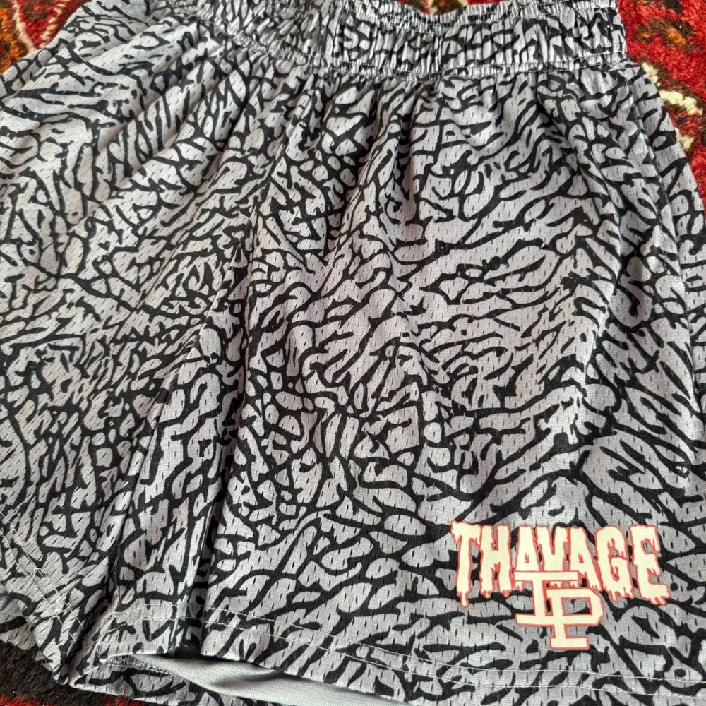 Inaka Power Y2K Mesh Shorts Mens L Grey Elephant Print Thavage Gym Bodybuilding